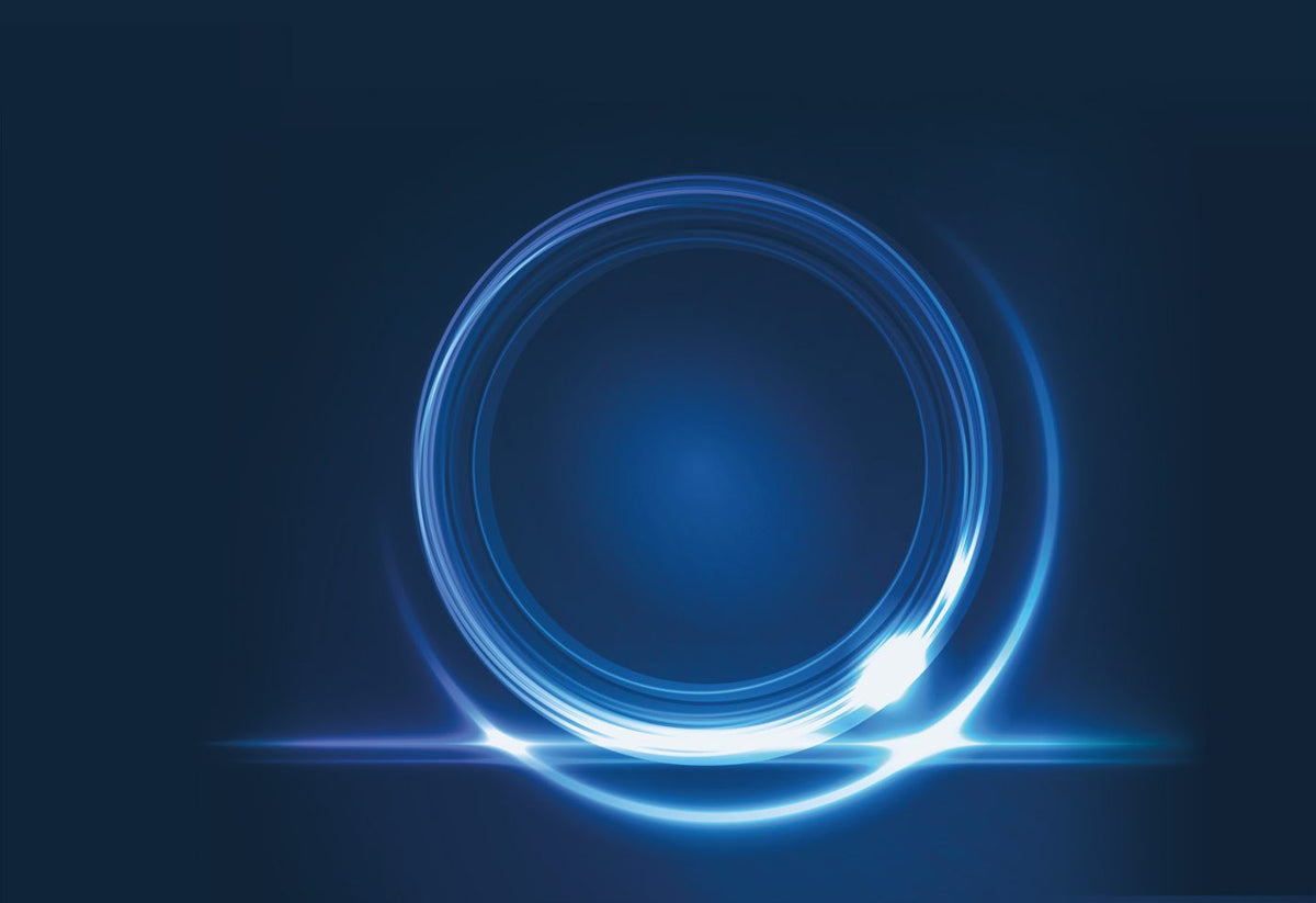 Blue illuminated circular design from the FREZYDERM corporate presentation